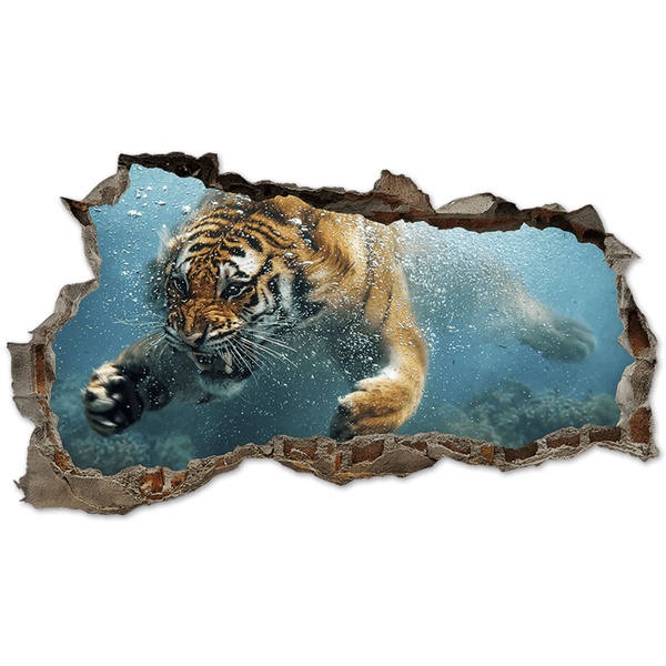 Vinilos Decorativos: Agujero de Muro Tigre Bajo el Agua