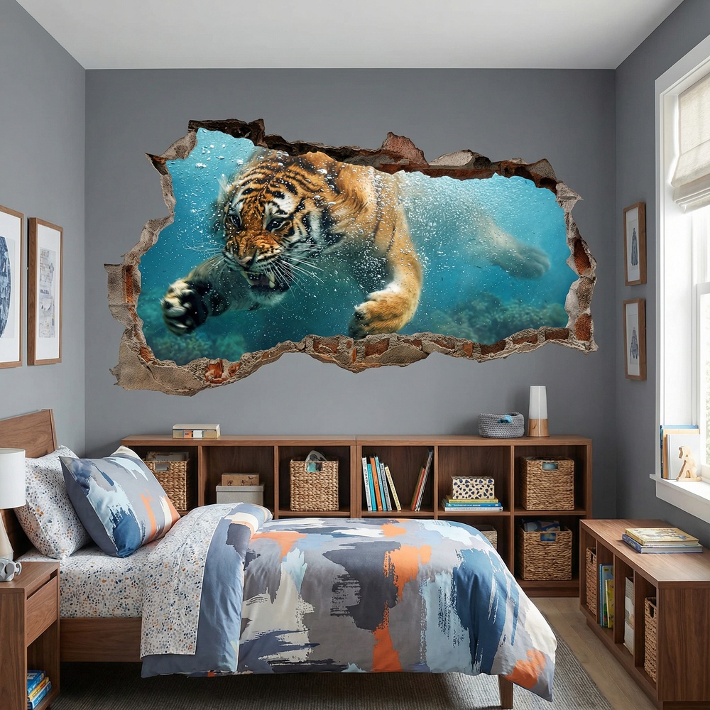 Vinilos Decorativos: Agujero de Muro Tigre Bajo el Agua