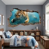 Vinilos Decorativos: Agujero de Muro Tigre Bajo el Agua 3