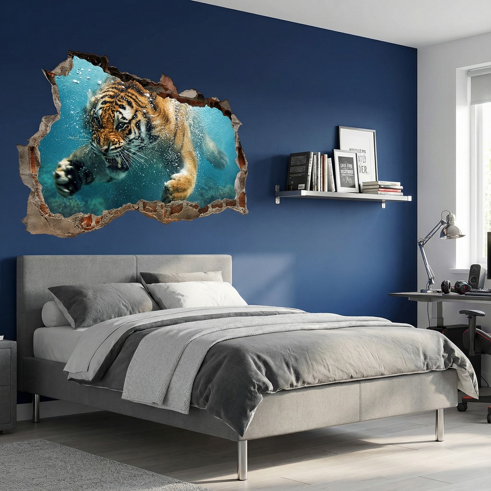 Vinilos Decorativos: Agujero de Muro Tigre Bajo el Agua