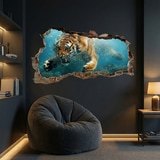 Vinilos Decorativos: Agujero de Muro Tigre Bajo el Agua 5