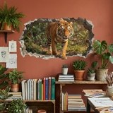 Vinilos Decorativos: Agujero de Muro Tigre Caminando 3