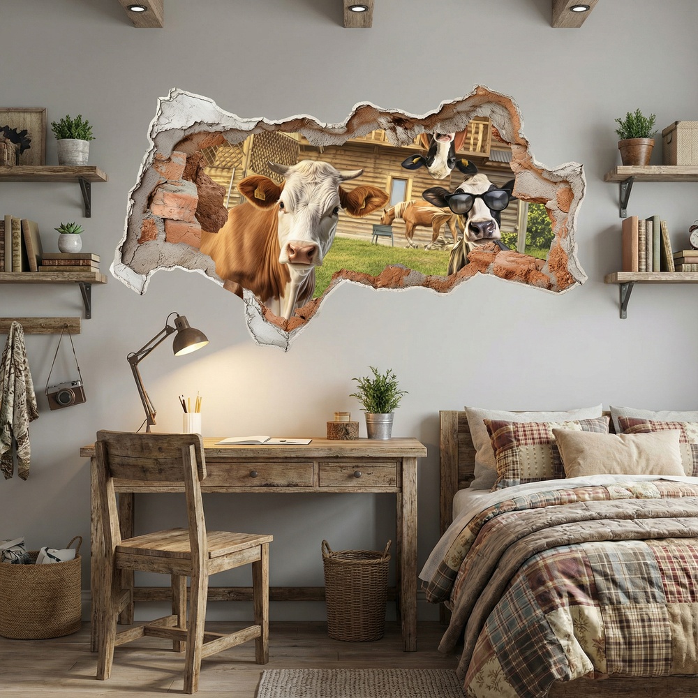 Vinilos Decorativos: Agujero de Muro Vacas Divertidas