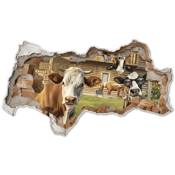 Vinilos Decorativos: Agujero de Muro Vacas Divertidas