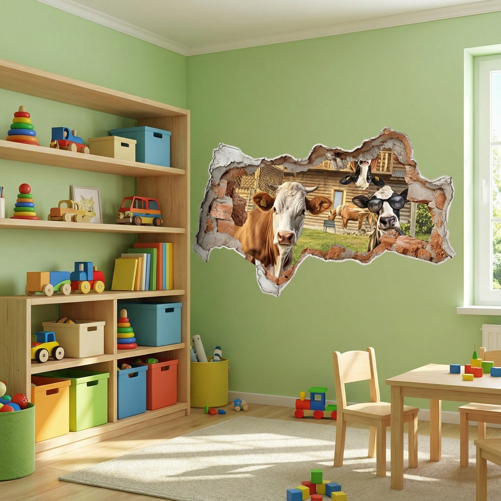 Vinilos Decorativos: Agujero de Muro Vacas Divertidas