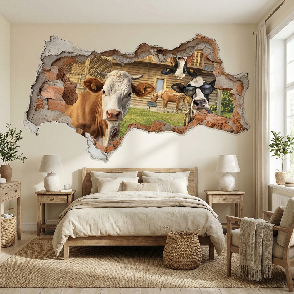 Vinilos Decorativos: Agujero de Muro Vacas Divertidas