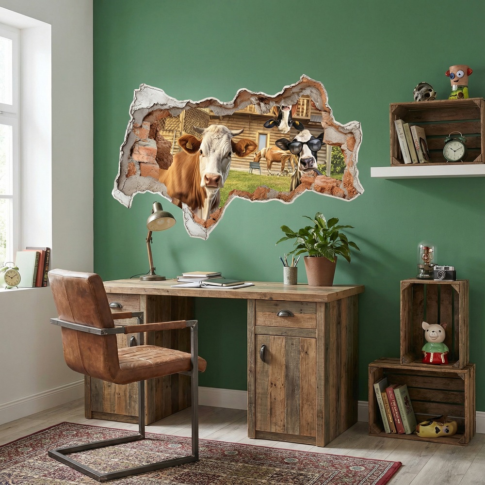 Vinilos Decorativos: Agujero de Muro Vacas Divertidas
