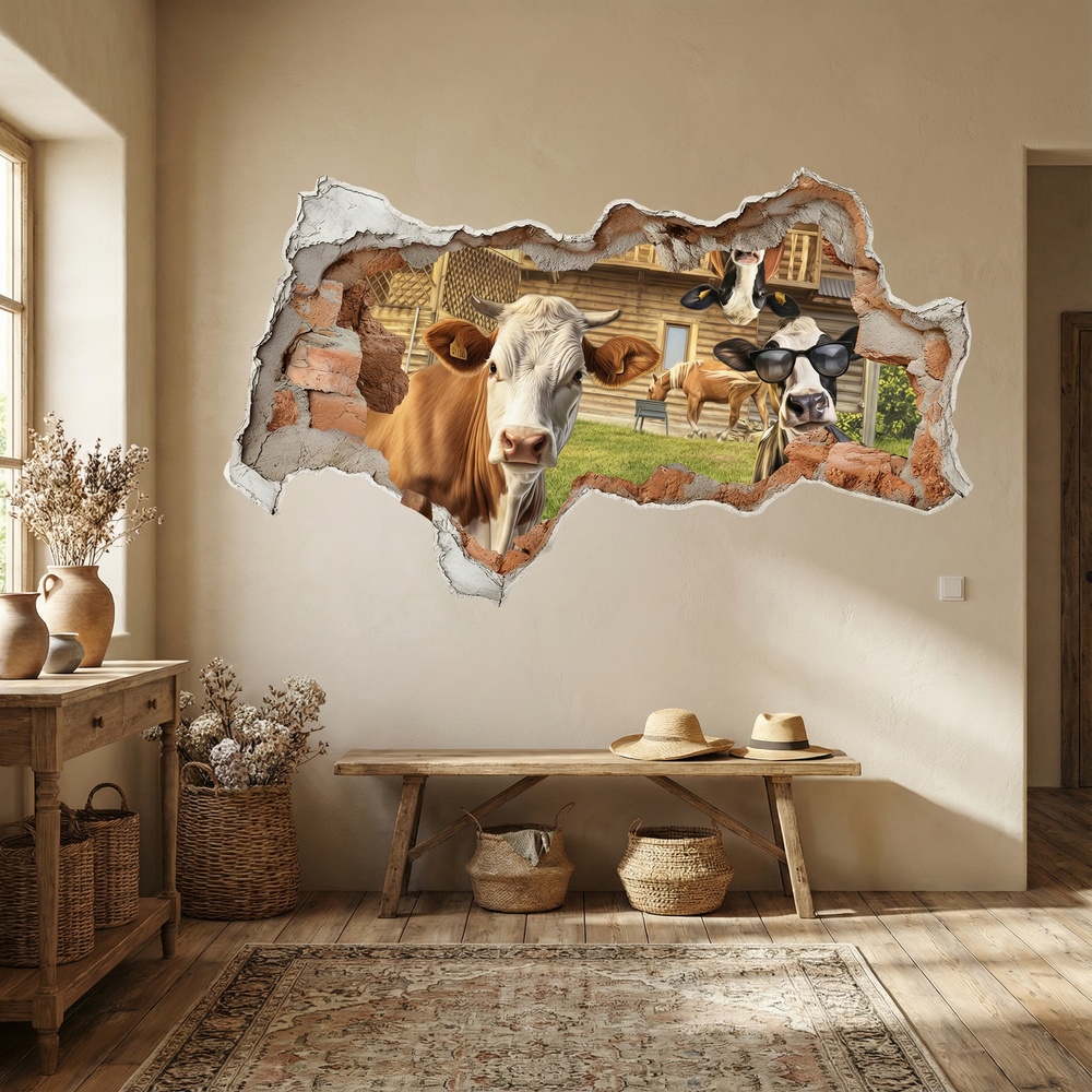 Vinilos Decorativos: Agujero de Muro Vacas Divertidas