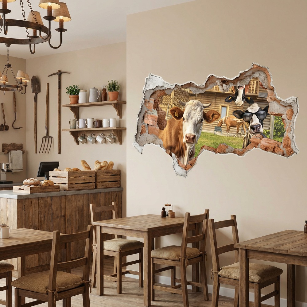 Vinilos Decorativos: Agujero de Muro Vacas Divertidas
