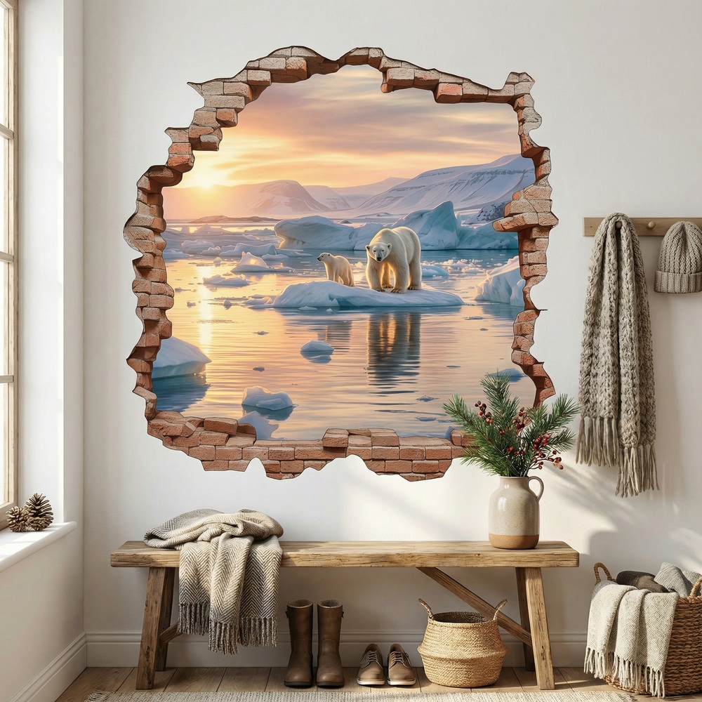 Vinilos Decorativos: Agujero de Muro Osos Polares Atardecer