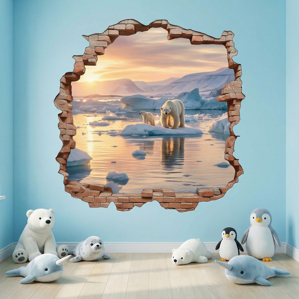 Vinilos Decorativos: Agujero de Muro Osos Polares Atardecer