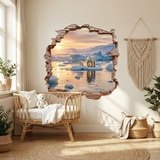 Vinilos Decorativos: Agujero de Muro Osos Polares Atardecer 4