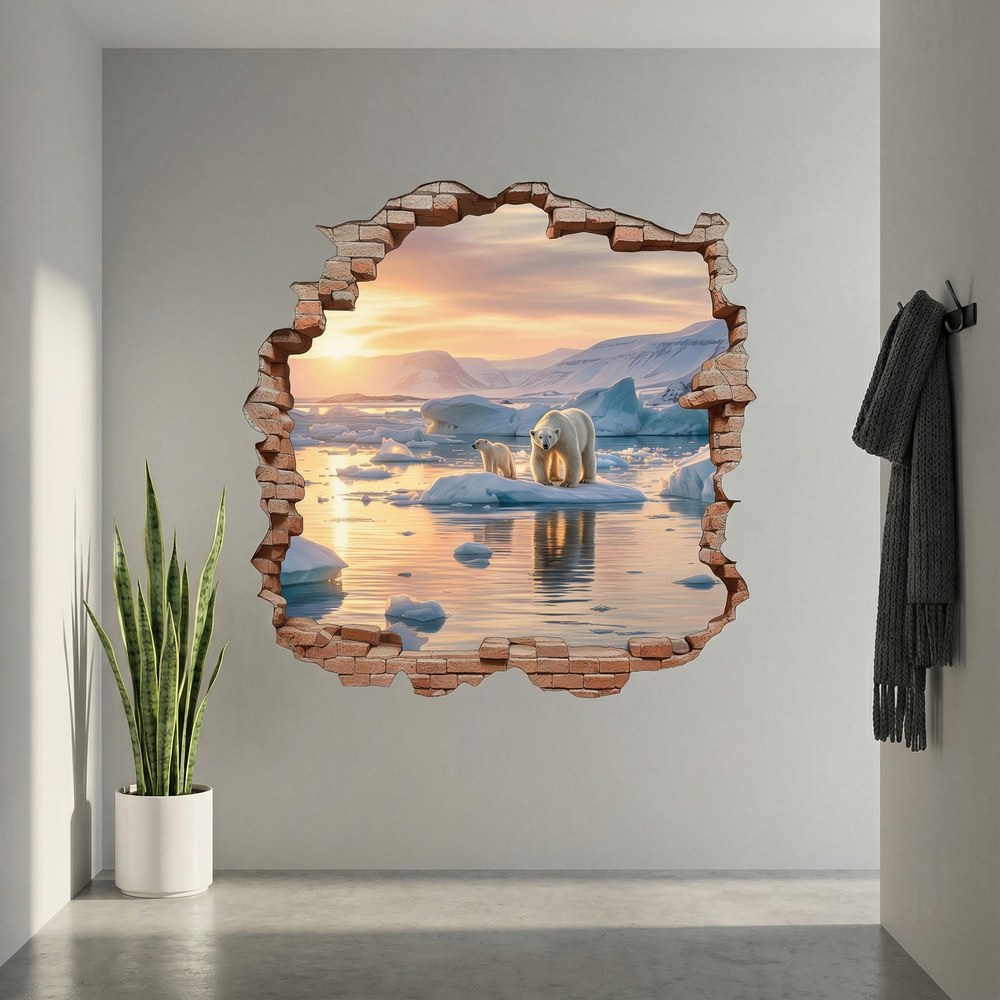 Vinilos Decorativos: Agujero de Muro Osos Polares Atardecer