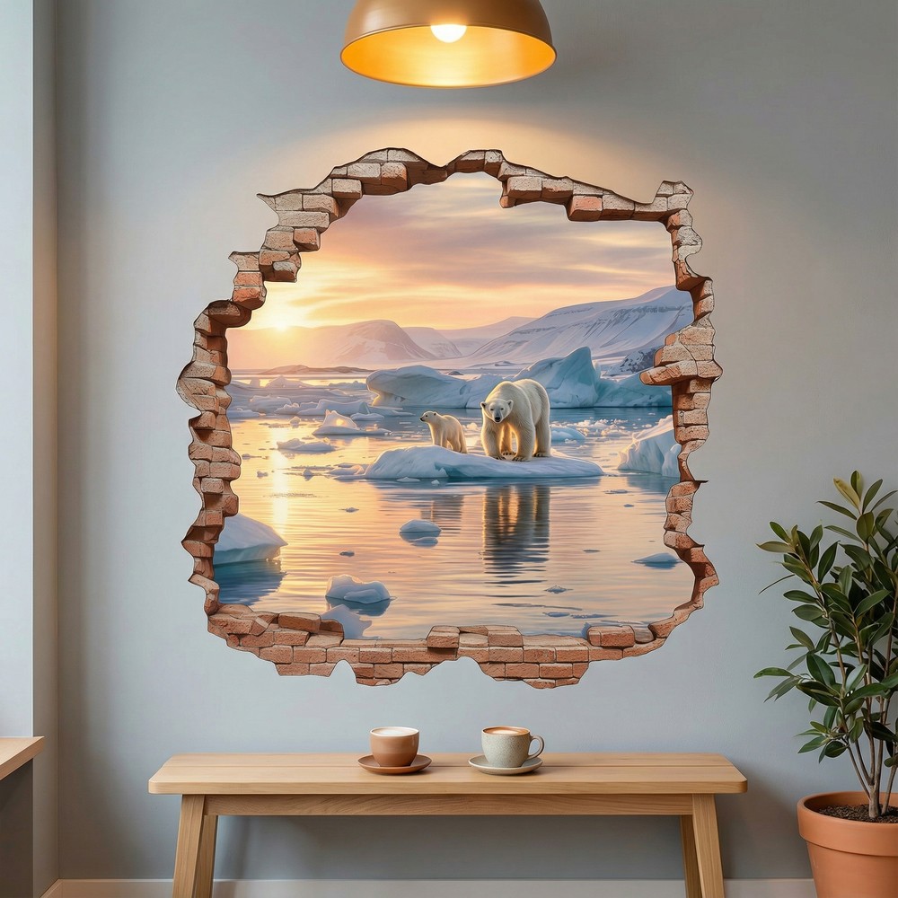 Vinilos Decorativos: Agujero de Muro Osos Polares Atardecer
