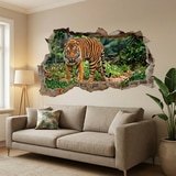 Vinilos Decorativos: Agujero de Muro Tigre de Bengala en la Selva 4