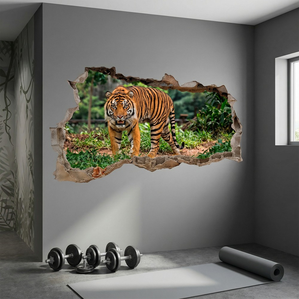 Vinilos Decorativos: Agujero de Muro Tigre de Bengala en la Selva
