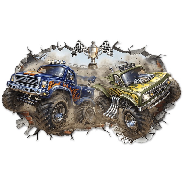 Vinilos Infantiles: Agujero de Muro Monster Trucks Carrera
