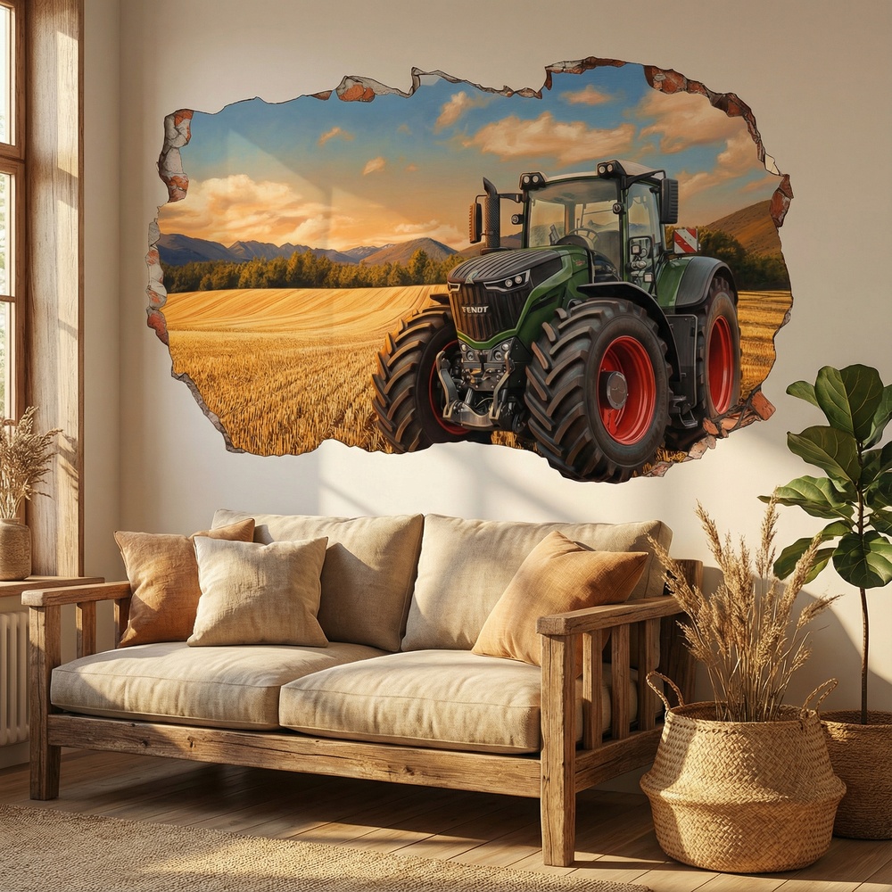 Vinilos Decorativos: Agujero de Muro Tractor Campo Dorado