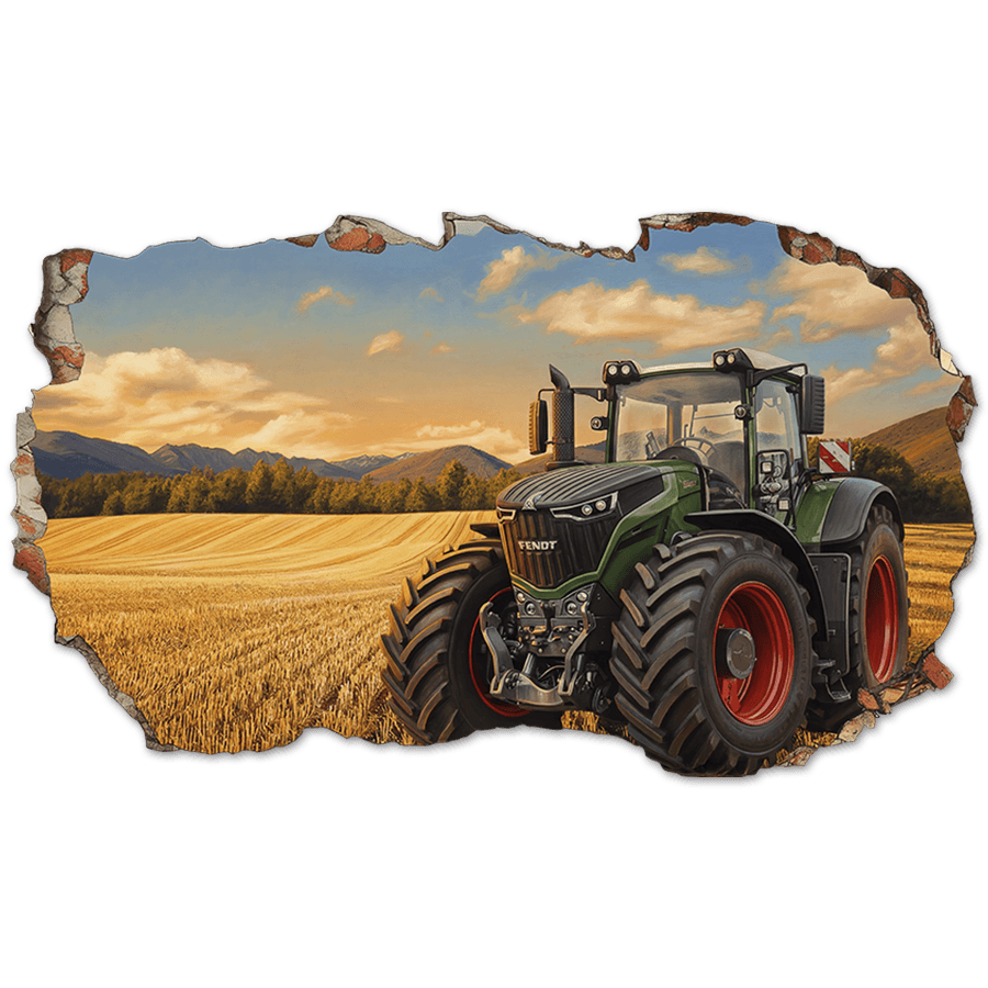 Vinilos Decorativos: Agujero de Muro Tractor Campo Dorado