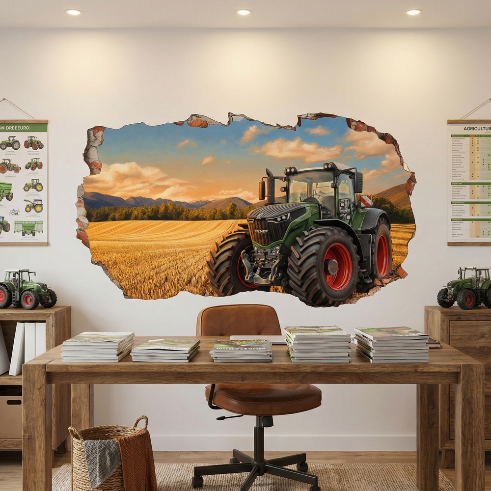Vinilos Decorativos: Agujero de Muro Tractor Campo Dorado