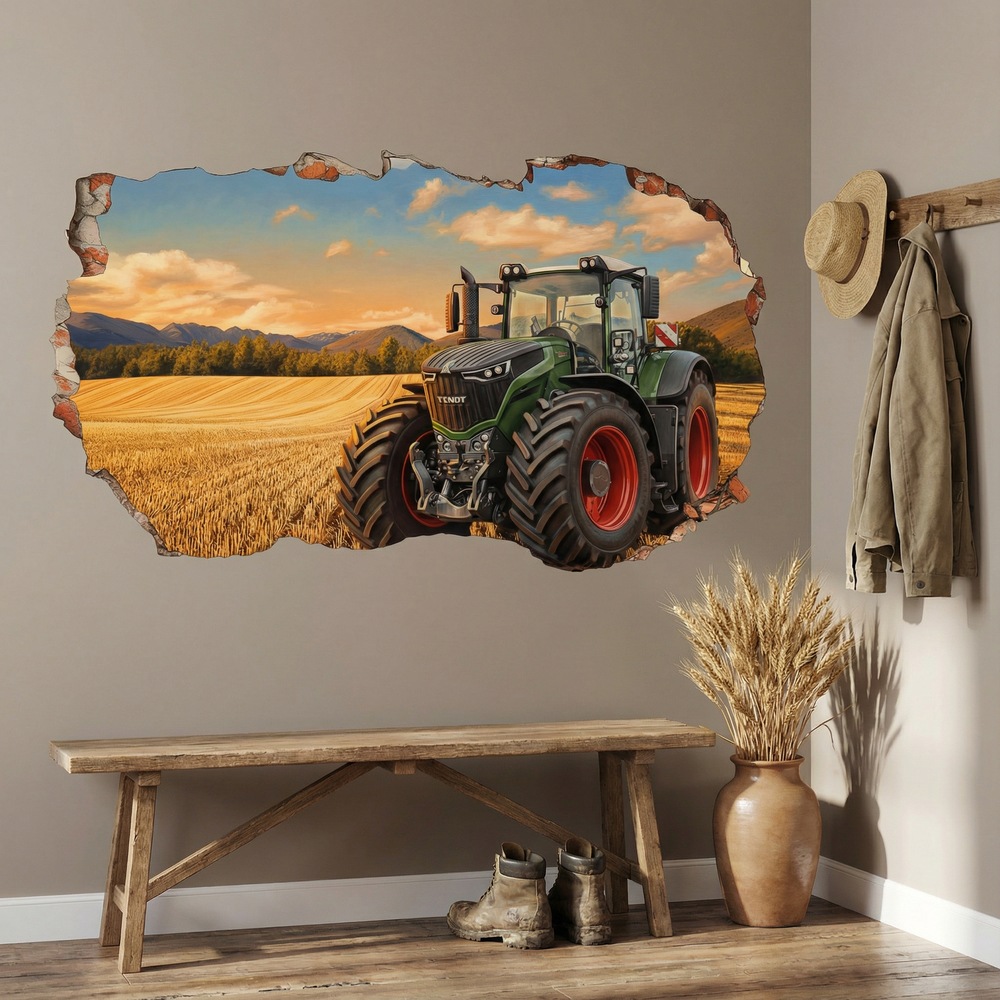 Vinilos Decorativos: Agujero de Muro Tractor Campo Dorado