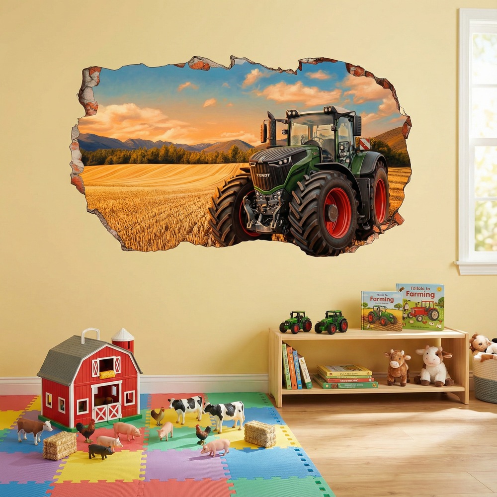 Vinilos Decorativos: Agujero de Muro Tractor Campo Dorado