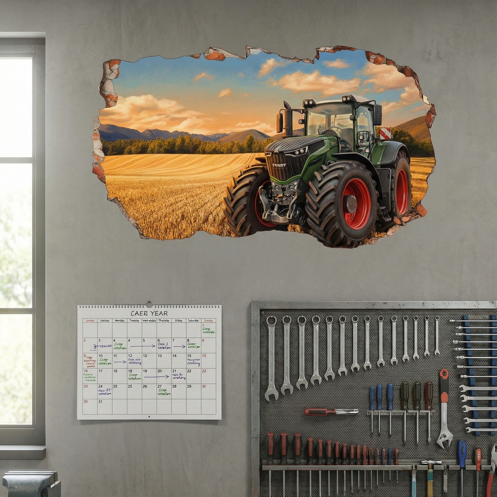 Vinilos Decorativos: Agujero de Muro Tractor Campo Dorado