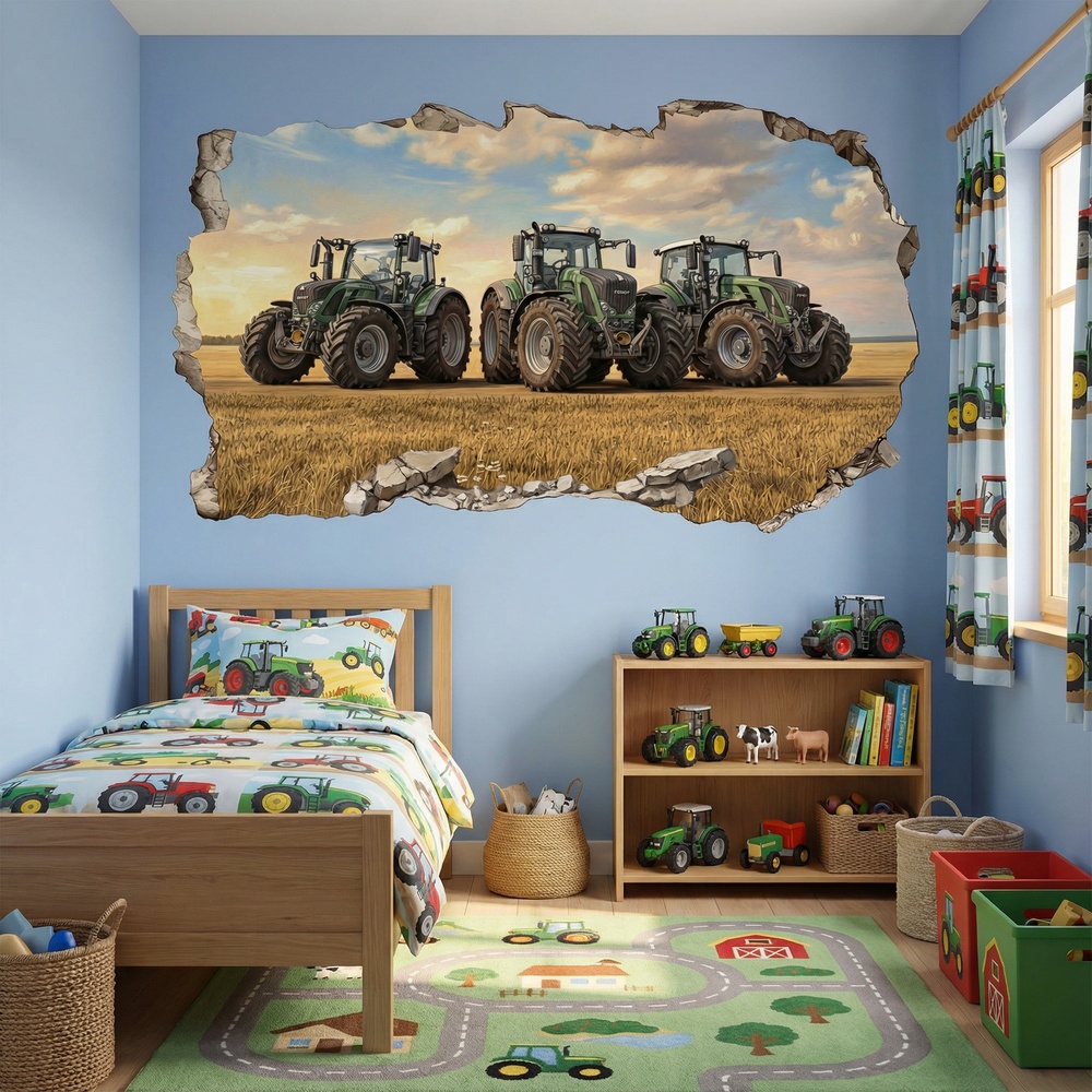Vinilos Decorativos: Agujero de Muro Tractores Campo
