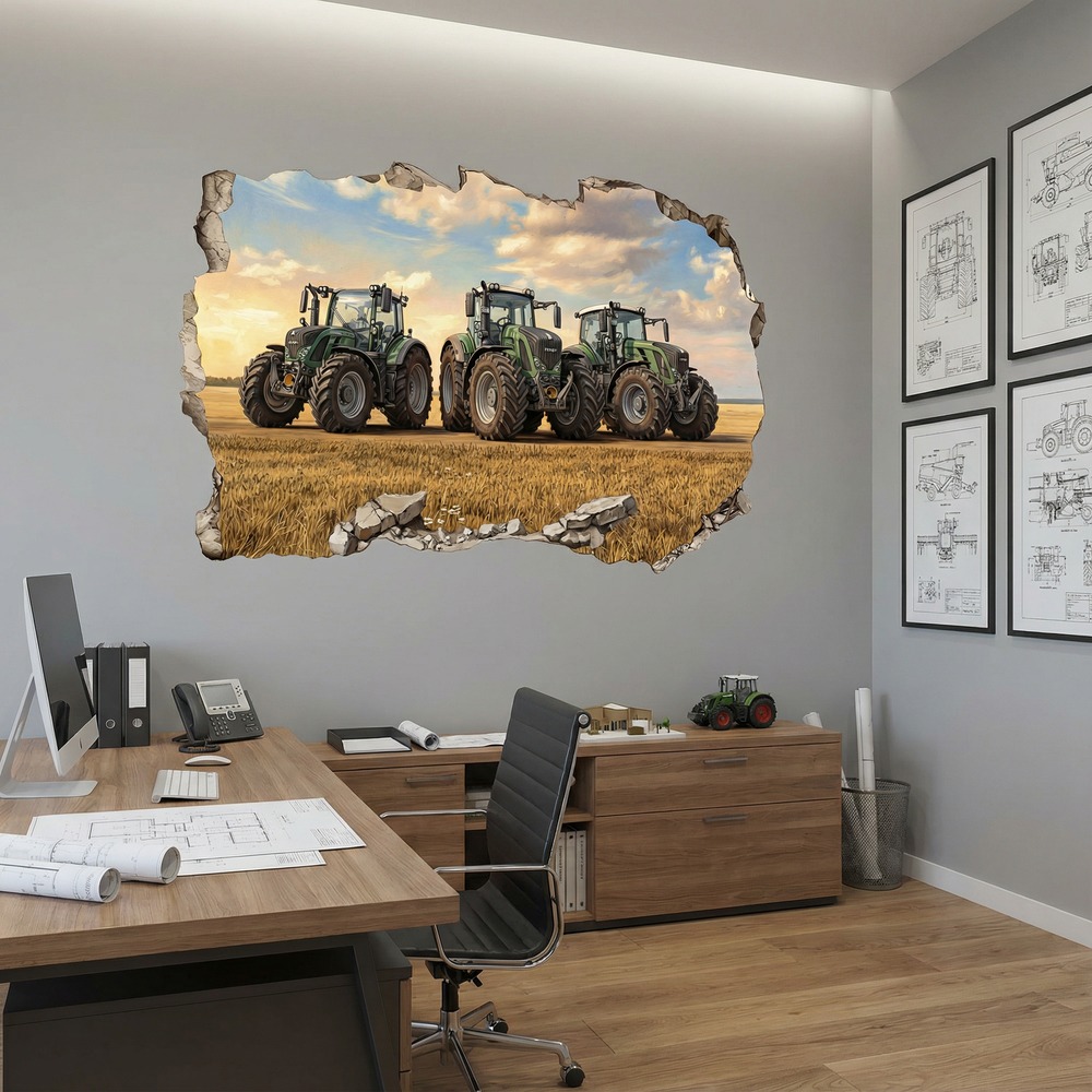 Vinilos Decorativos: Agujero de Muro Tractores Campo