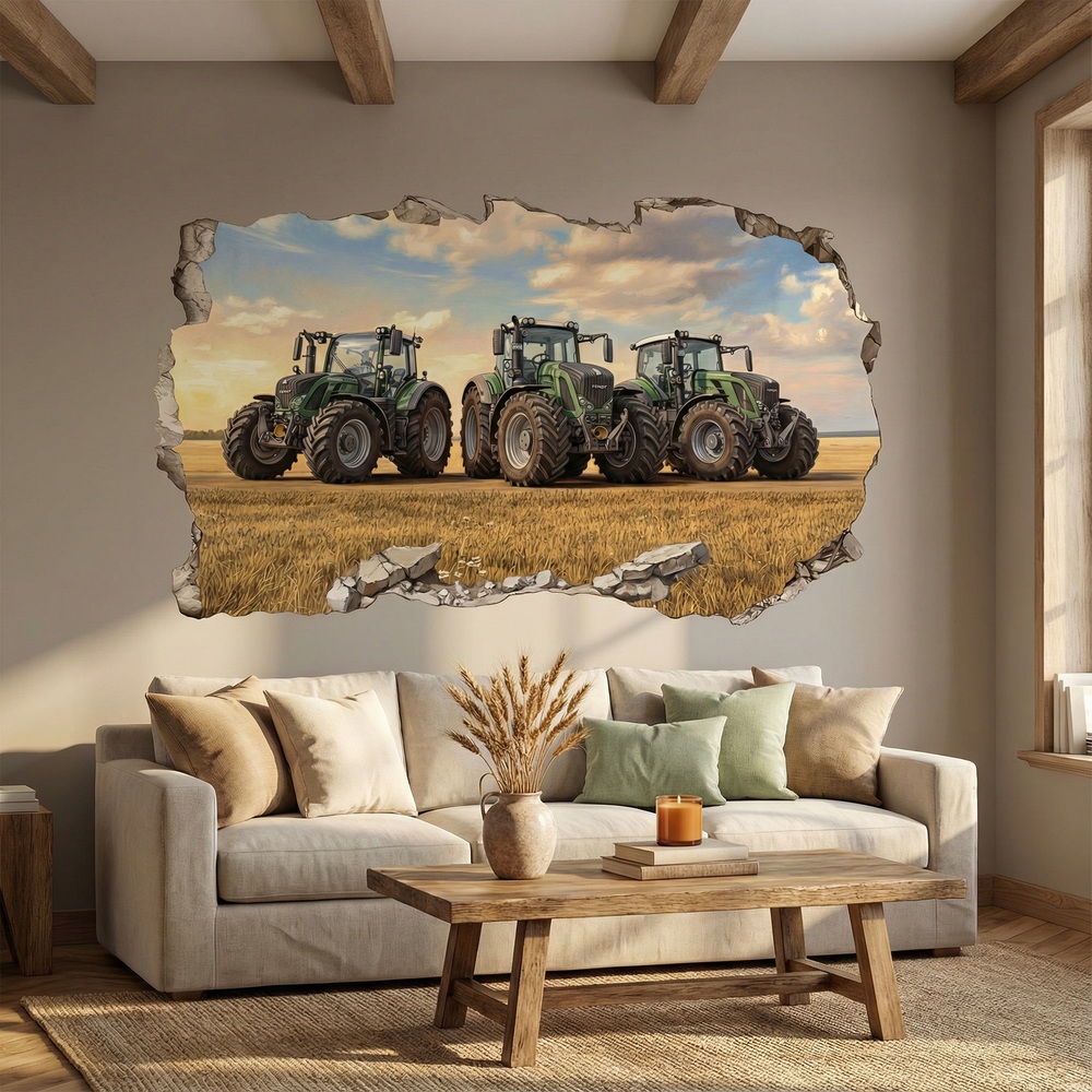 Vinilos Decorativos: Agujero de Muro Tractores Campo