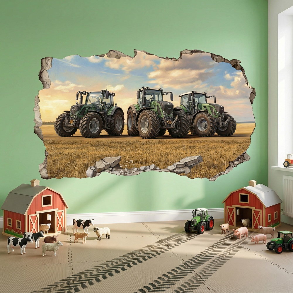 Vinilos Decorativos: Agujero de Muro Tractores Campo