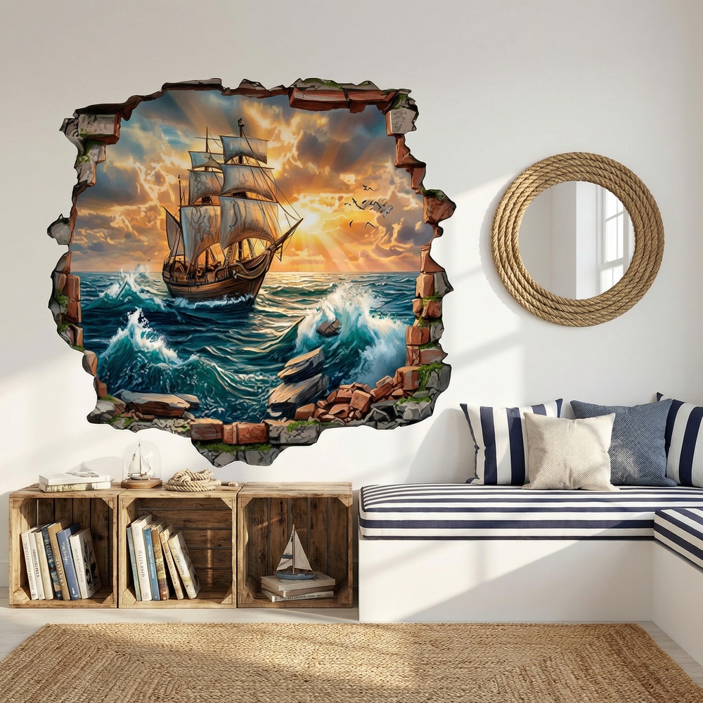 Vinilos Decorativos: Agujero de Muro Velero Atardecer