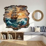 Vinilos Decorativos: Agujero de Muro Velero Atardecer 4