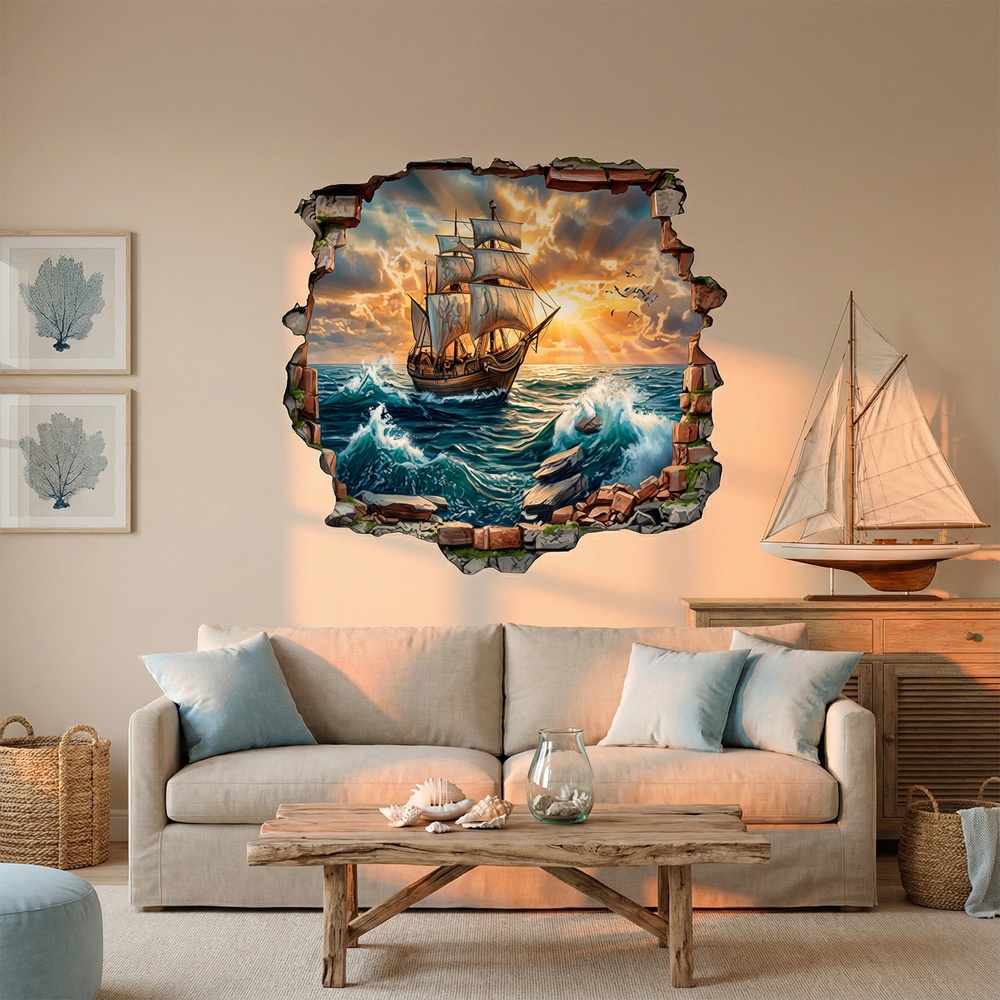 Vinilos Decorativos: Agujero de Muro Velero Atardecer