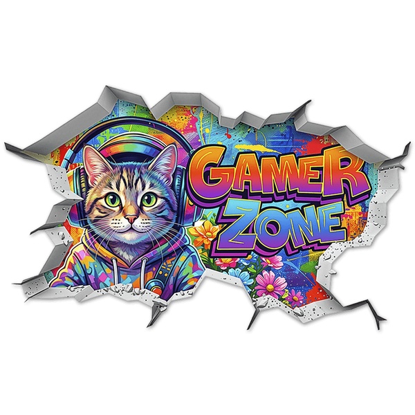 Vinilos Decorativos: Agujero de Muro Gato Gamer Zone