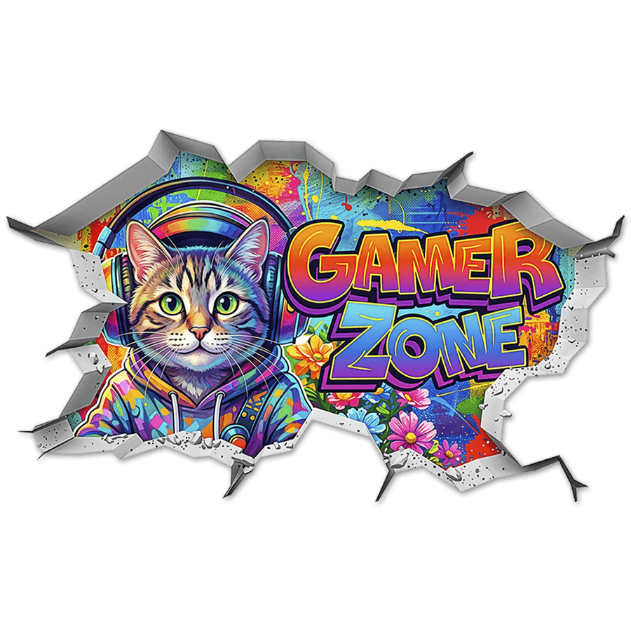 Vinilos Decorativos: Agujero de Muro Gato Gamer Zone