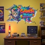 Vinilos Decorativos: Agujero de Muro Gato Gamer Zone 3