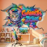 Vinilos Decorativos: Agujero de Muro Gato Gamer Zone 5