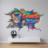 Vinilos Decorativos: Agujero de Muro Gato Gamer Zone 6