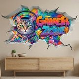 Vinilos Decorativos: Agujero de Muro Gato Gamer Zone 8