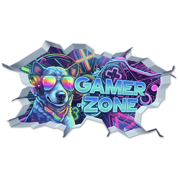 Vinilos Decorativos: Agujero de Muro Perro Gamer Zone