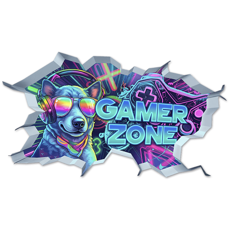 Vinilos Decorativos: Agujero de Muro Perro Gamer Zone