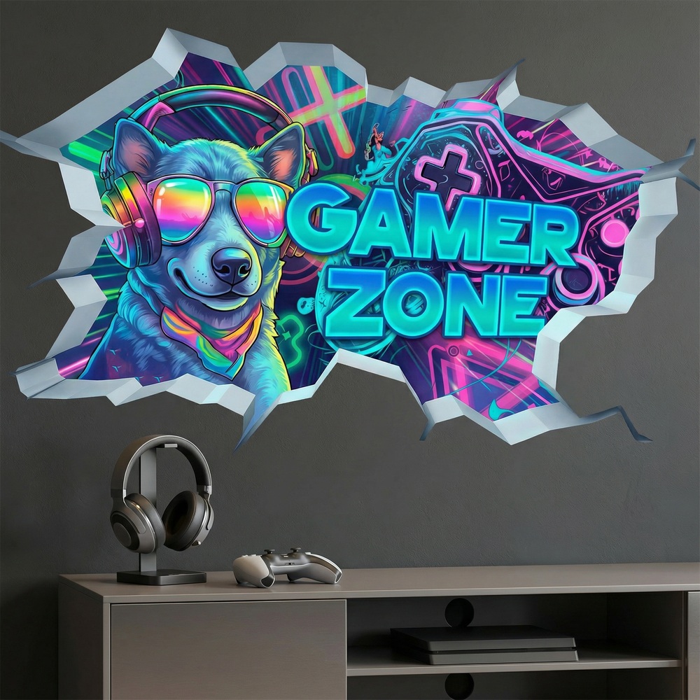 Vinilos Decorativos: Agujero de Muro Perro Gamer Zone