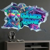 Vinilos Decorativos: Agujero de Muro Perro Gamer Zone 3