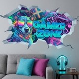 Vinilos Decorativos: Agujero de Muro Perro Gamer Zone 4