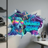 Vinilos Decorativos: Agujero de Muro Perro Gamer Zone 5