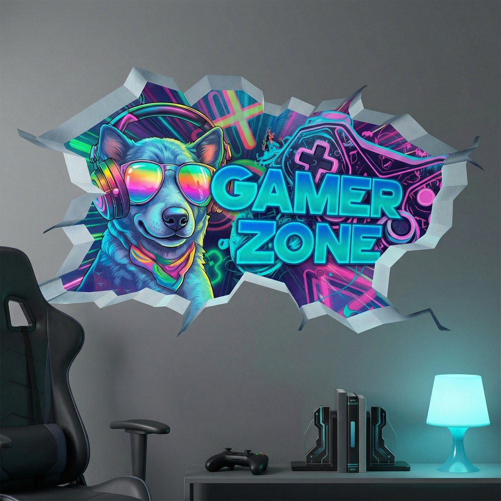 Vinilos Decorativos: Agujero de Muro Perro Gamer Zone