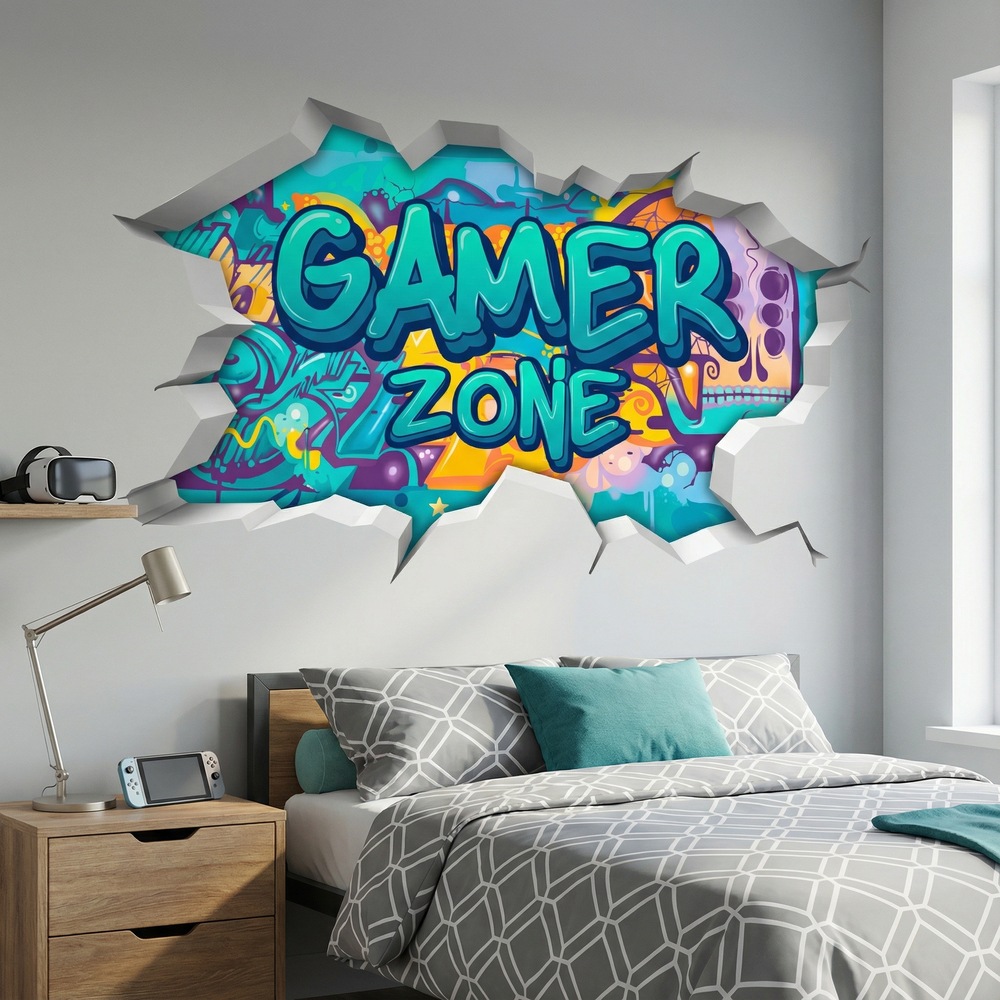 Vinilos Decorativos: Agujero de Muro Gamer Zone Graffiti