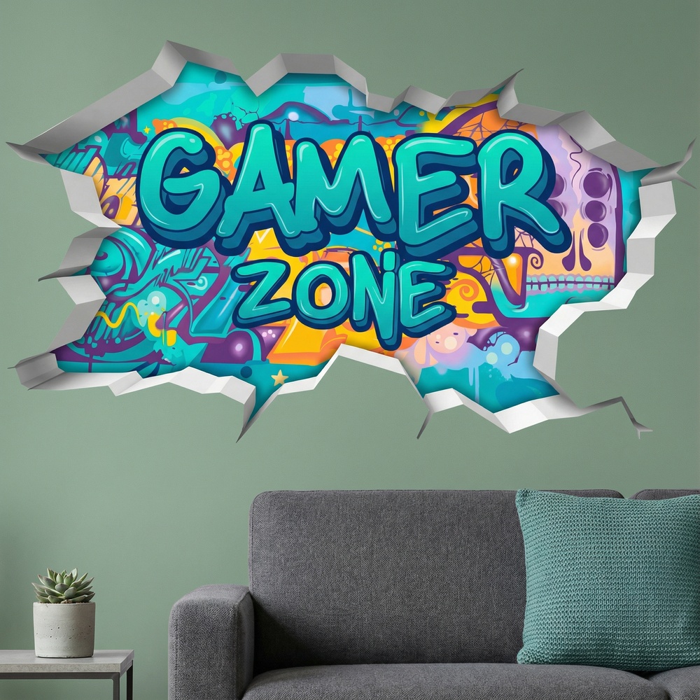 Vinilos Decorativos: Agujero de Muro Gamer Zone Graffiti
