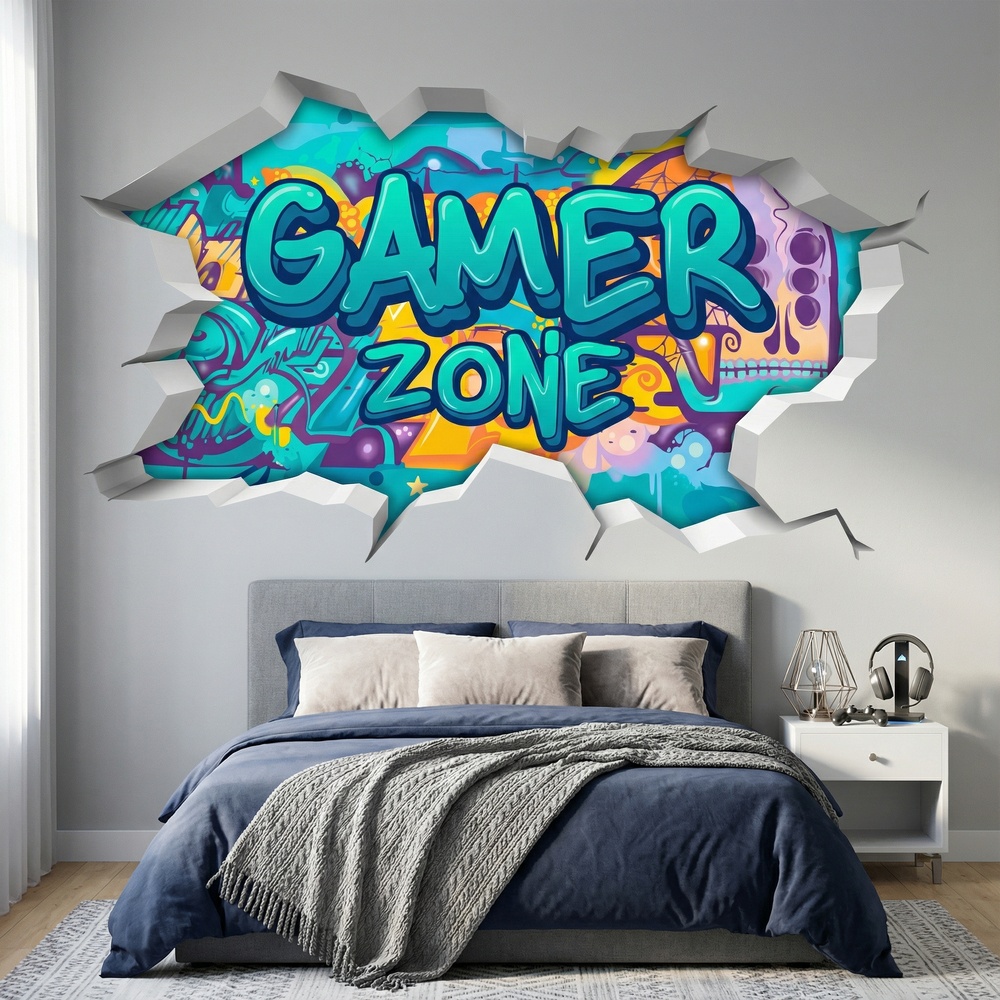 Vinilos Decorativos: Agujero de Muro Gamer Zone Graffiti